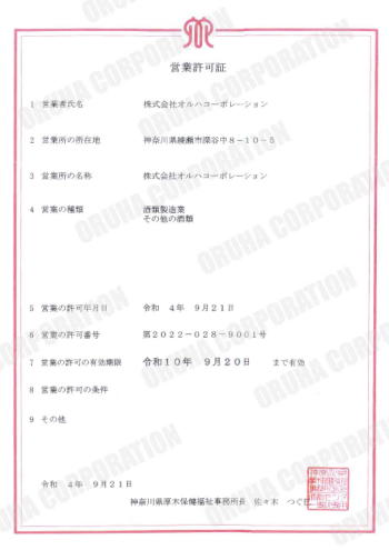 酒類製造業許可証